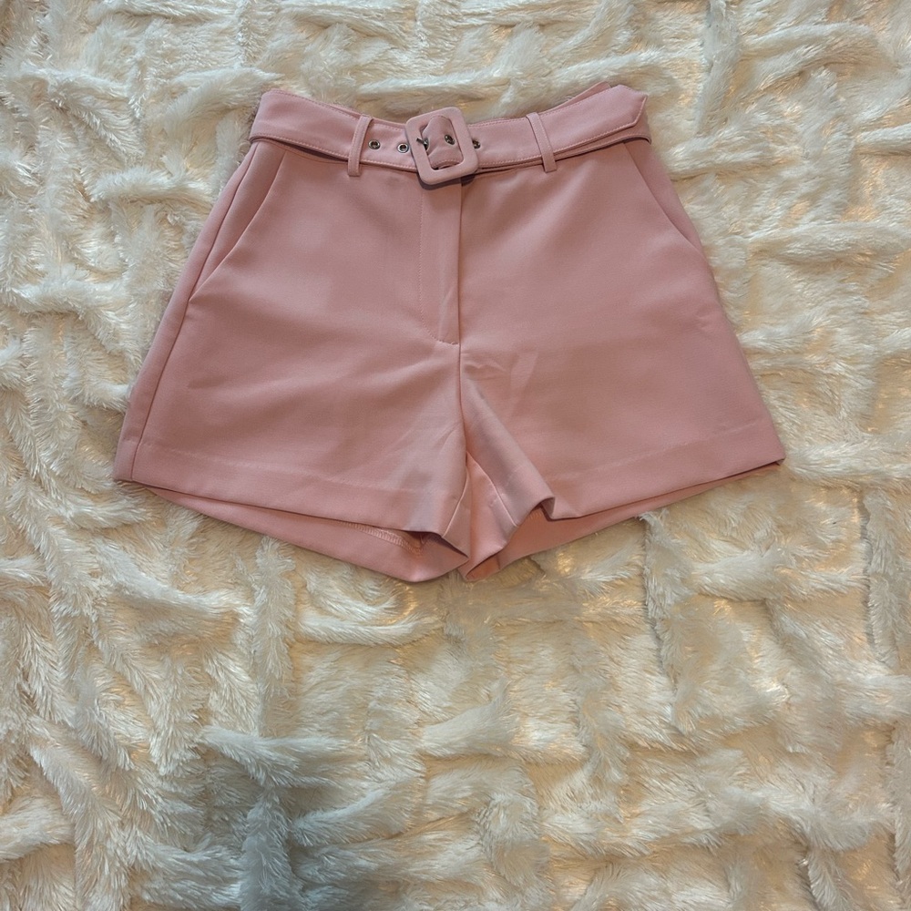 Francesca's Collections Blush Pink High-Waist Belted Shorts